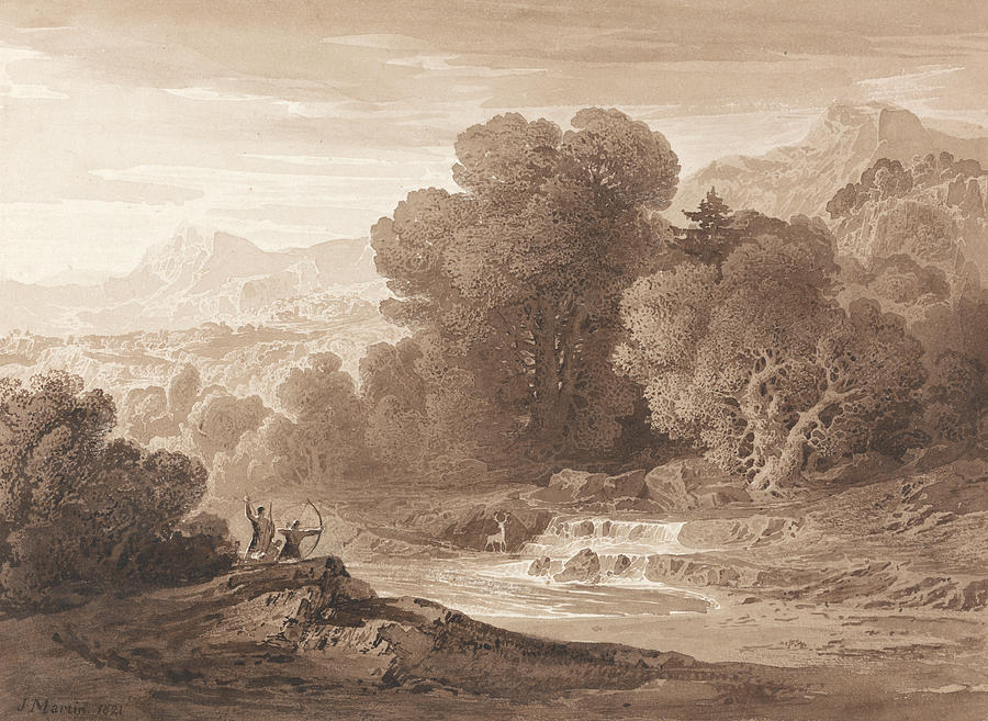 Archers Stalking a Stag Drawing by John Martin