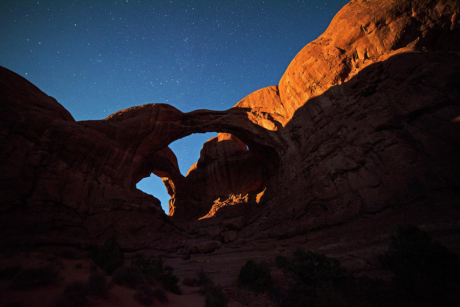 Arches National Park Double Arch in the Moonlight Moab Utah Photograph by Toby McGuire