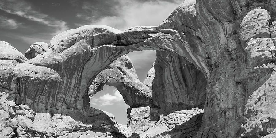 Arches National Park Photograph - Arches National Park Double Arch Panorama Monochrome by Gregory Ballos