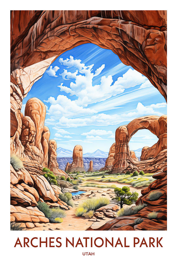 Arches National Park Travel Poster Painting by Land of Dreams