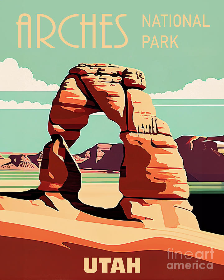 Vintage Digital Art - Arches National Park, vintage travel poster by Delphimages Photo Creations