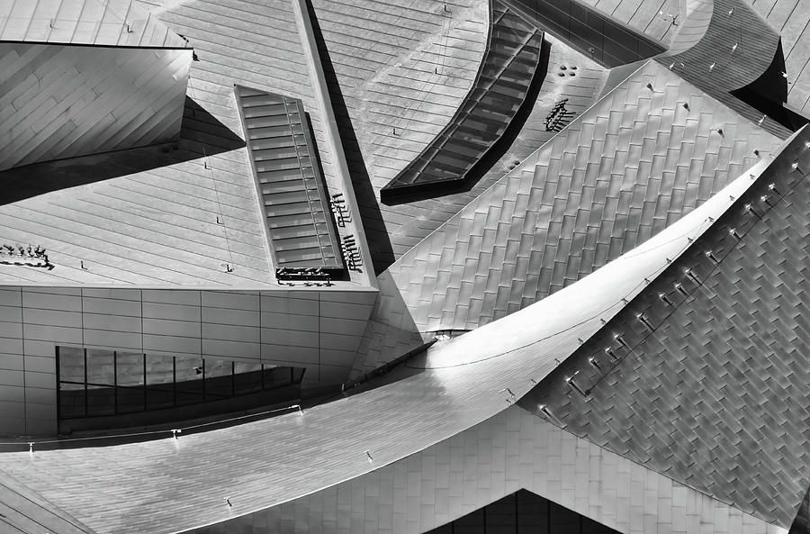 Architectural Abstract of the Metallic CityCenter Roof at Aria Las Vegas Black and White Photograph by Shawn OBrien