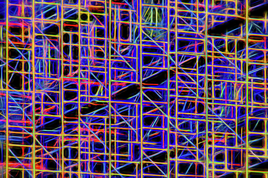 Architectural Construction Scaffolding Neon Abstract Photograph by Bill Swartwout