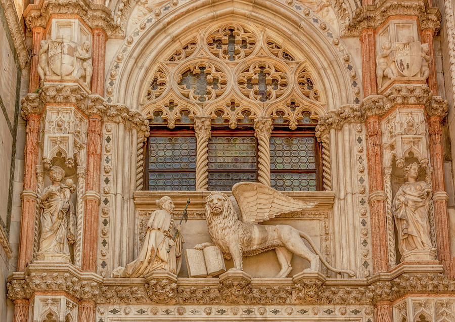 Architectural Detail Above the Main Door of Saint Marks Basilica, Venice Photograph by Marcy Wielfaert