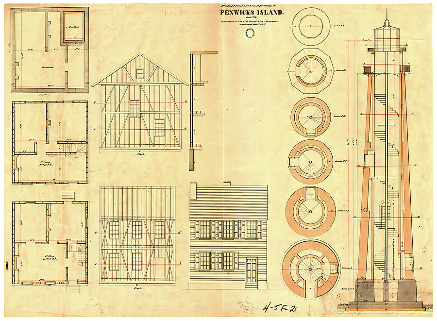 Architectural Drawing Fenwicks Island Light Photograph by Bill Swartwout