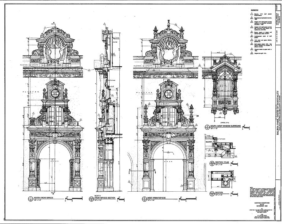 Architectural Drawing Plan for Balboa Park House of Hospitality 1913 Drawing by Peter Ogden