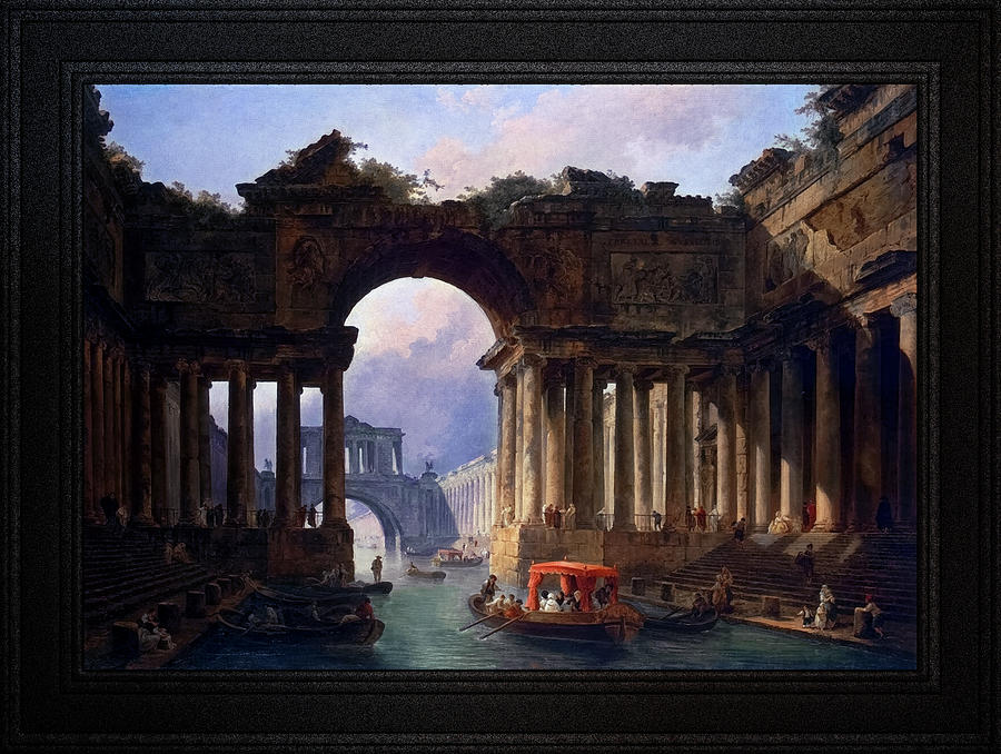 Architectural Landscape With A Canal by Hubert Robert Painting by Rolando Burbon