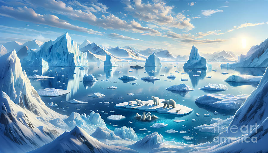 Bear Digital Art - Arctic Expedition, Polar bears and icebergs in a stunning Arctic landscape by Jeff Creation