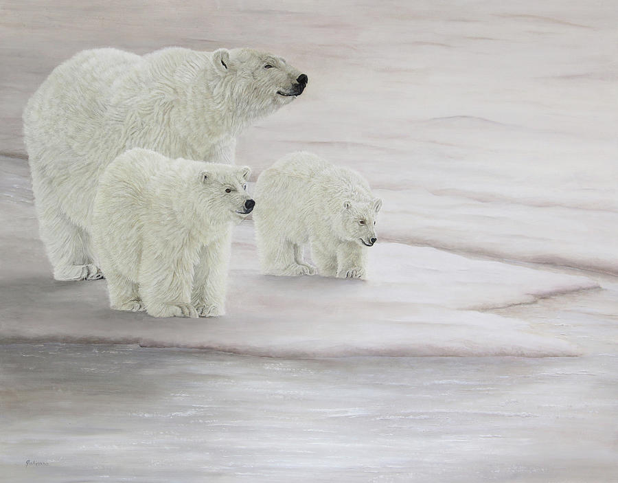 Arctic Family - Polar Bear with Cubs Painting by Johanna Lerwick