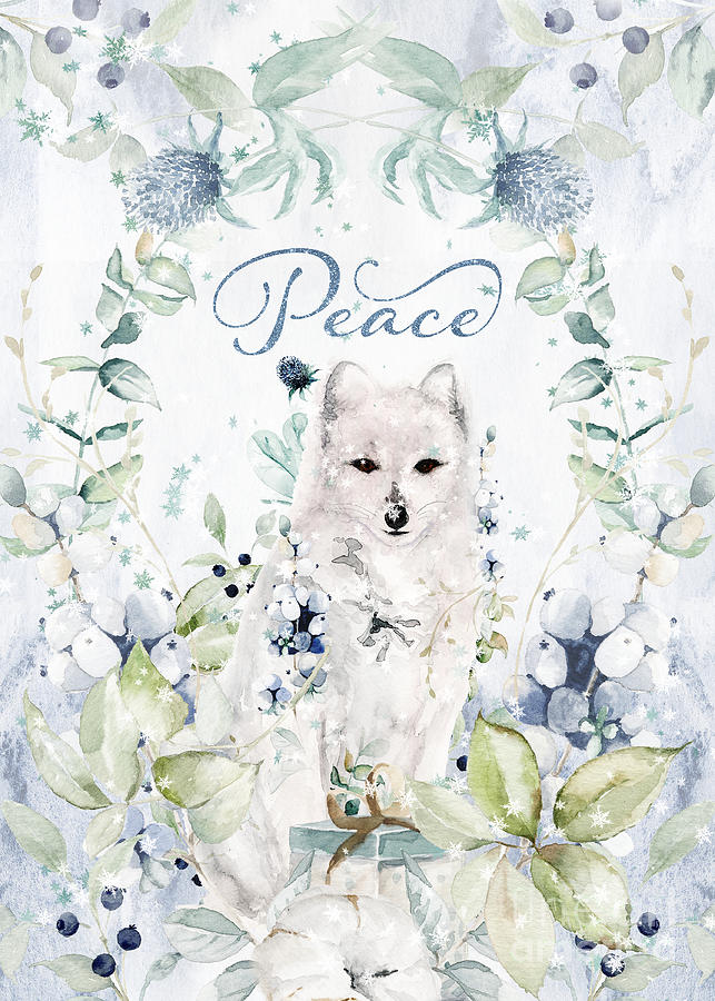 Arctic Fox Peace Card and Art Digital Art by Anita Pollak