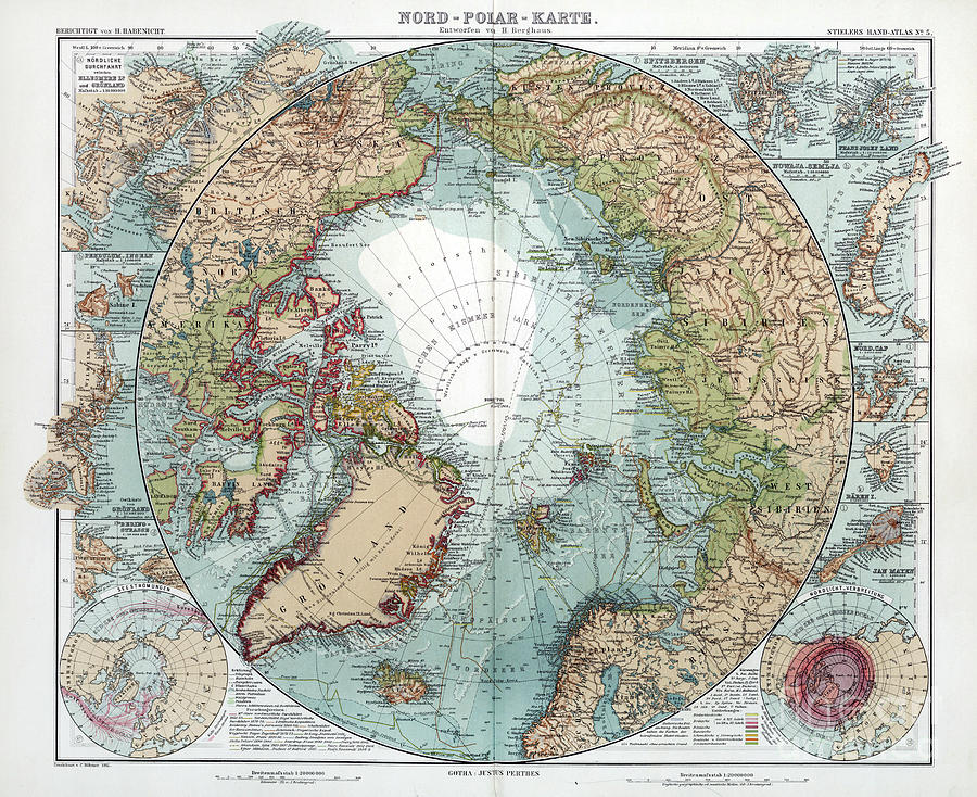 Arctic Map, 1911 Drawing by H Berghaus