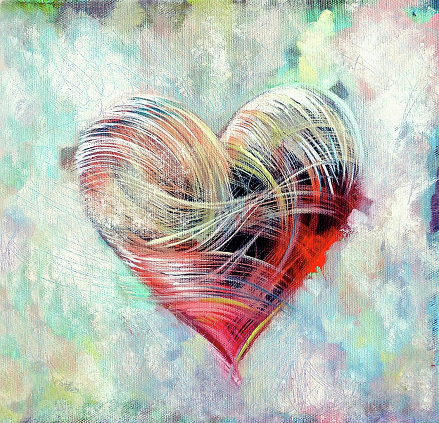 A Red Heart Abstract Painting Mixed Media by Sandi OReilly
