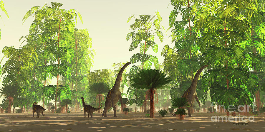 Argentinosaurus Herd Eating Digital Art by Corey Ford