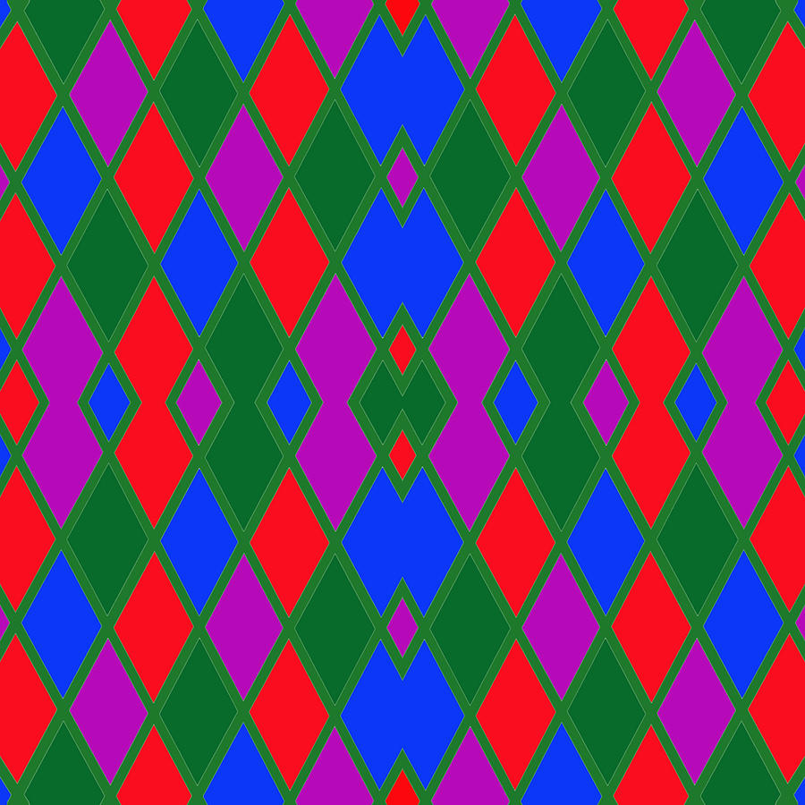 Argyle Pattern Using Red Green Blue and Purple Diamonds Outlined in Green Lines Digital Art by Ali Baucom
