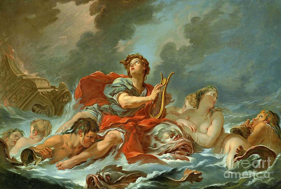 Arion saved by the dolphin Painting by Francois Boucher