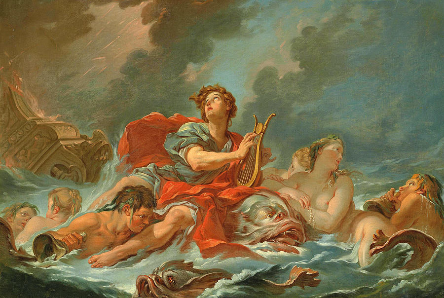 Arion saved by the dolphins Painting by After Francois Boucher