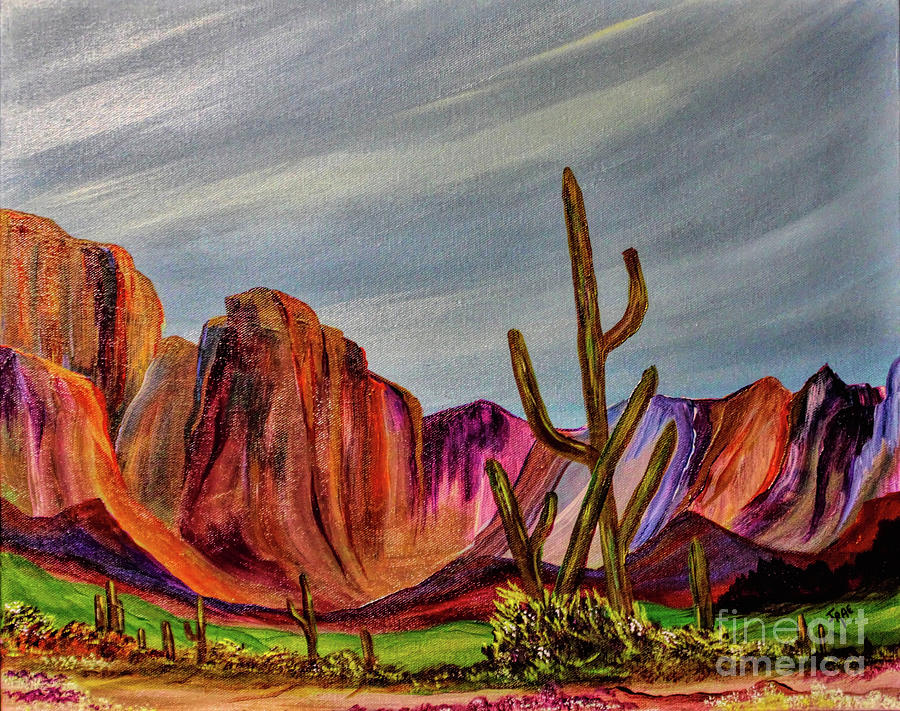 Nature Painting - Arizona Canyon Cacti by Janice Pariza