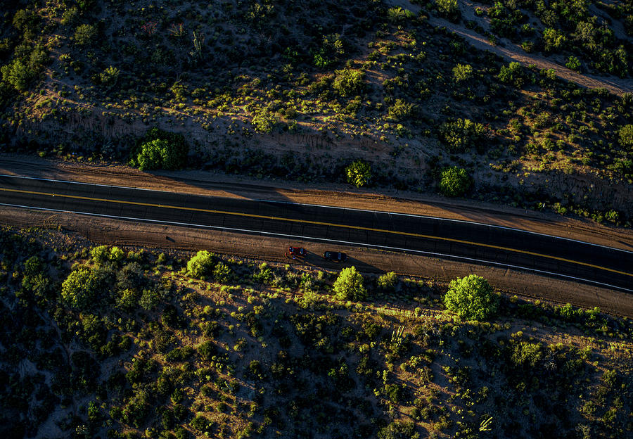 Arizona Desert Road Drone Top Down Photo Photograph by Anthony Giammarino