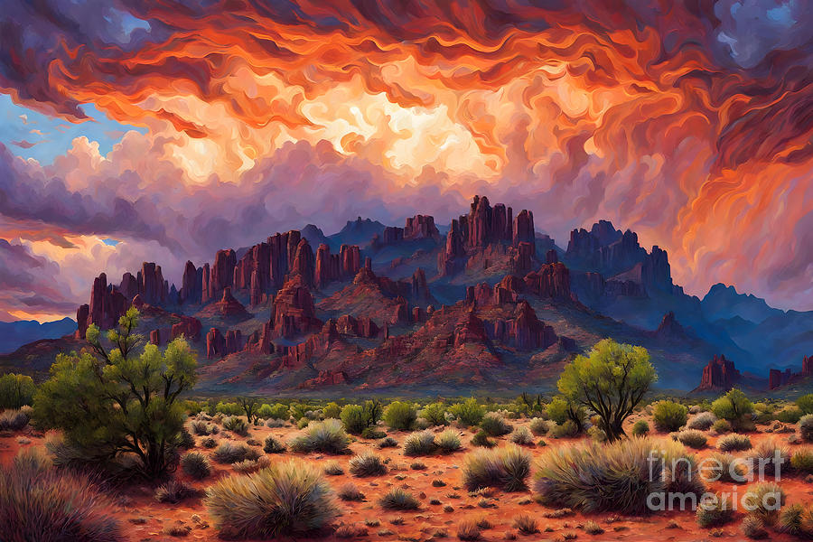 Nature Digital Art - Arizona Desert Summer Monsoon Storm Painting by Two Hivelys