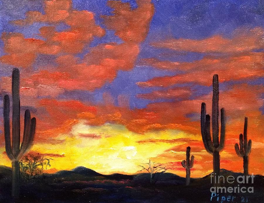 Arizona Desert Sunset Painting by Lee Piper