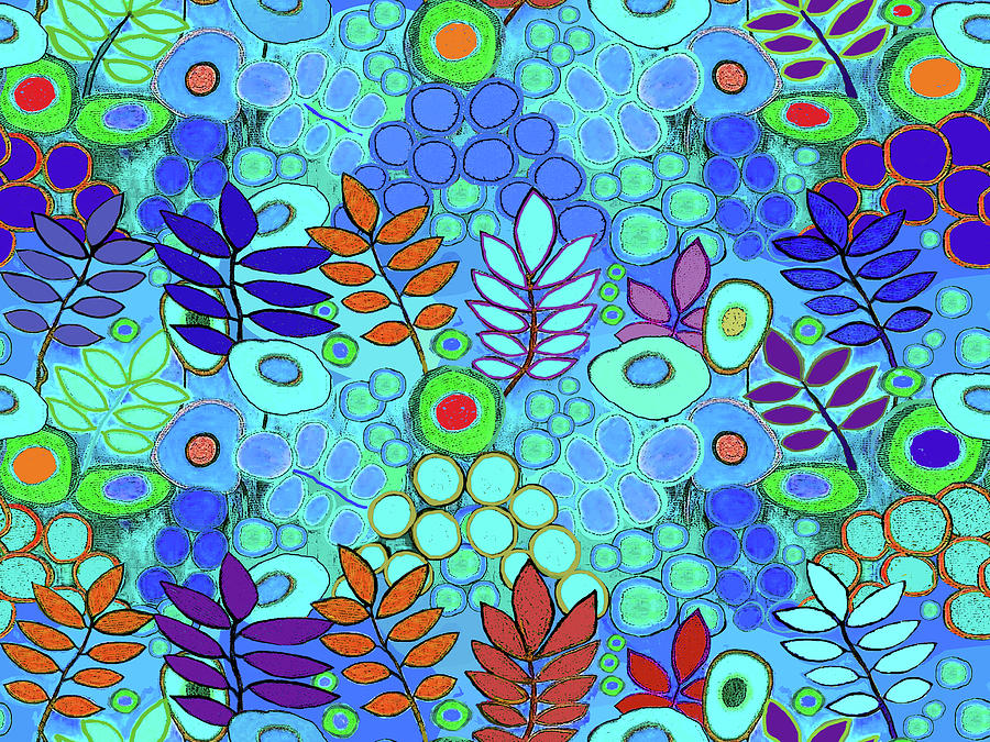 Arizona Flower Garden - Blue Digital Art by Vagabond Folk Art - Virginia Vivier