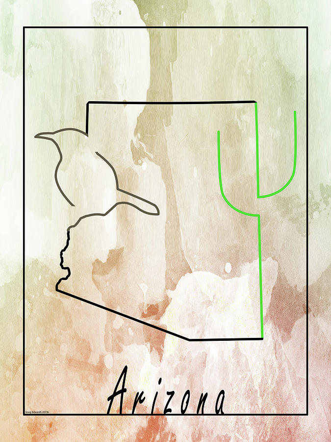 Arizona Outline Map Painting by Greg Edwards