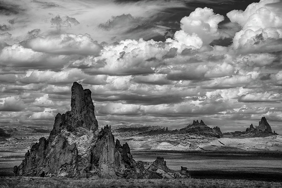 Arizona Rocks with Clouds in Black and White Photograph by Dave Dilli