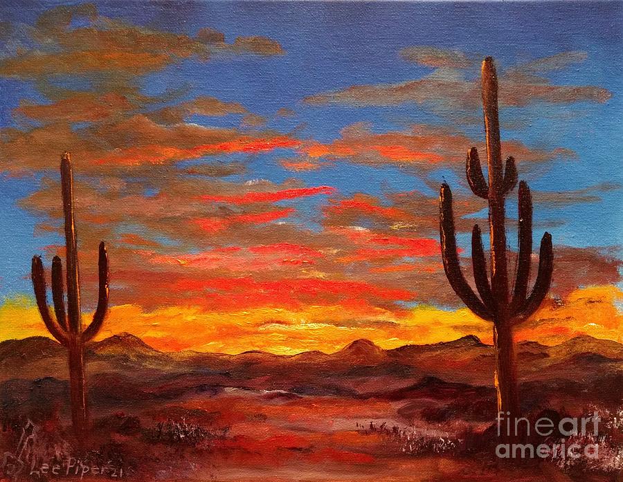 Arizona Saguaro Sunrise Painting by Lee Piper