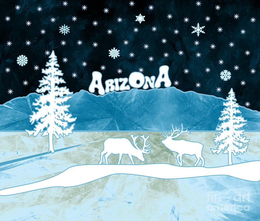 Winter Digital Art - Arizona Stained Glass Winter Mountains by Two Hivelys