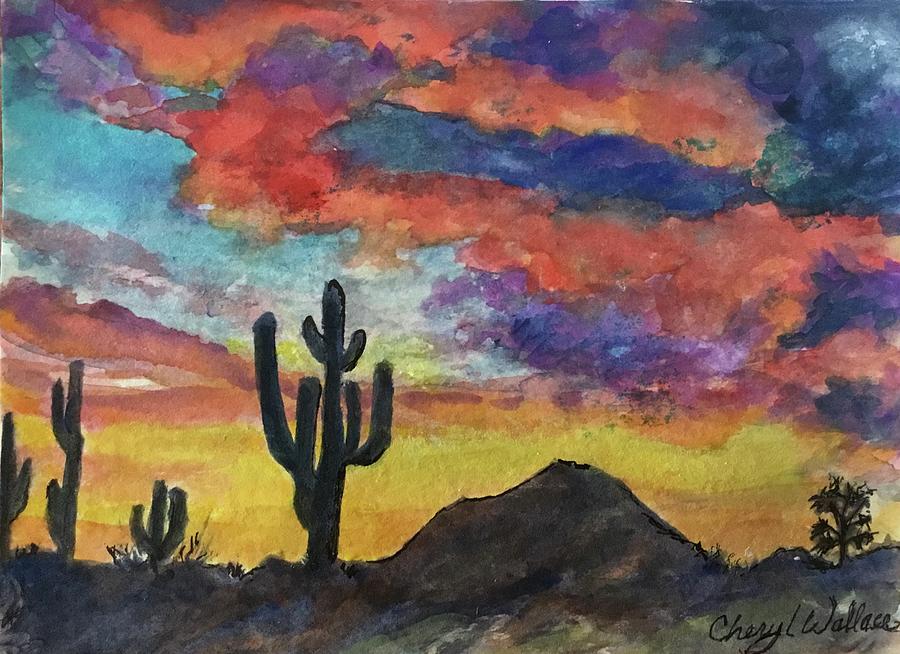 Arizona Sunset Painting by Cheryl Wallace