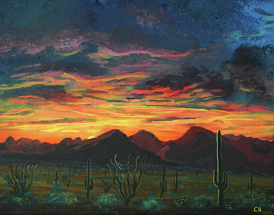 Arizona Sunset over Tucson Mountains Painting by Chance Kafka