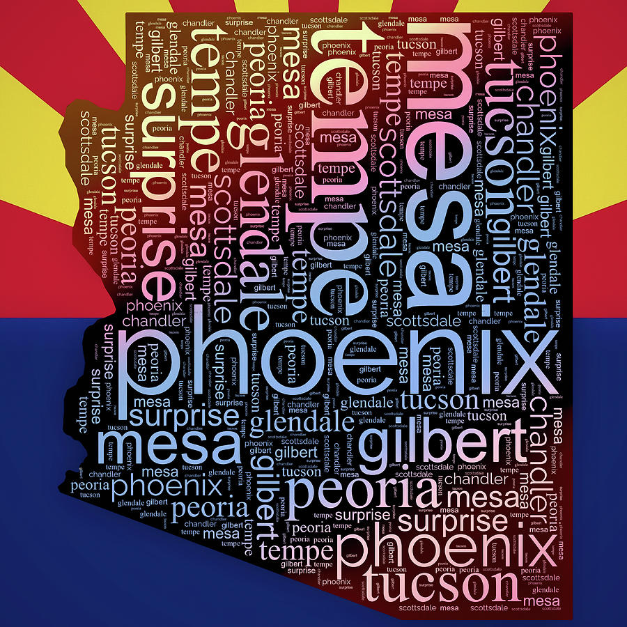 Arizona Typography Map On State Flag Digital Art by Dan Sproul