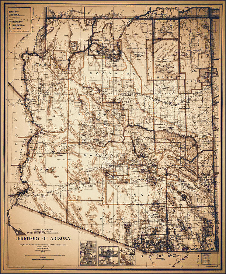 Arizona Vintage Map 1910 Nostalgic Sepia  Photograph by Carol Japp