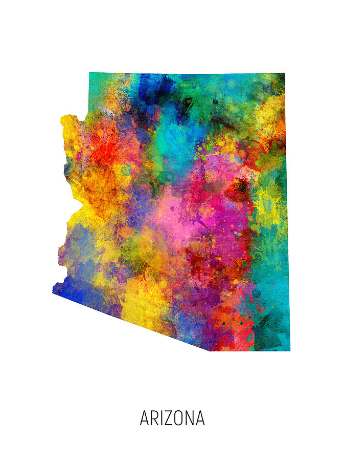 Arizona Watercolor Map #70 Digital Art by Michael Tompsett