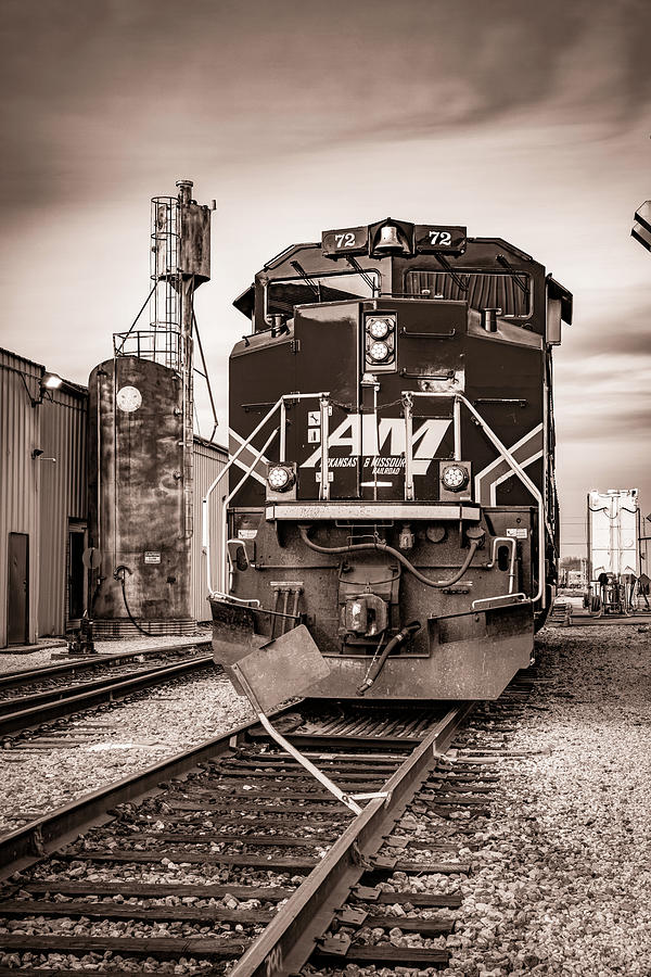 Arkansas And Missouri Railroad Locomotive Train On The Tracks - Springdale Arkansas Sepia Photograph by Gregory Ballos