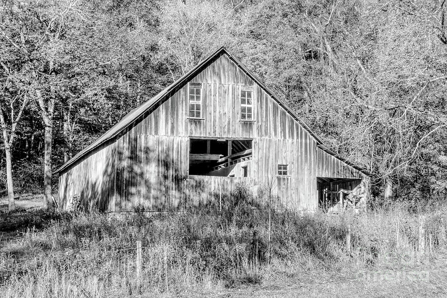Arkansas Barn In Shadows Grayscale Photograph by Jennifer White