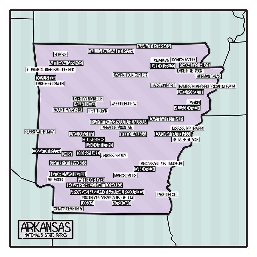 Arkansas National And State Parks Map Digital Art By Finlay McNevin ...