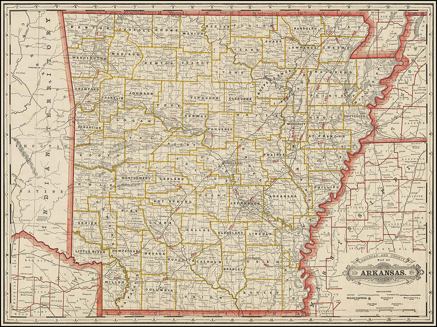 Arkansas Railroad and County Vintage Map 1888 Photograph by Carol Japp ...