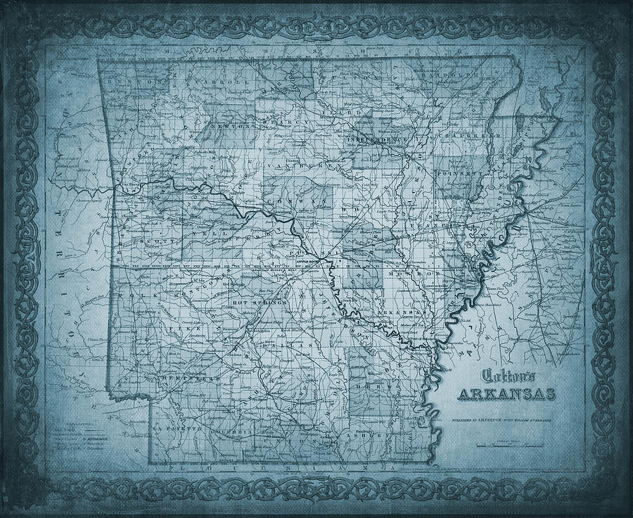 Arkansas Map Photograph - Arkansas Vintage Map 1855 Blue  by Carol Japp