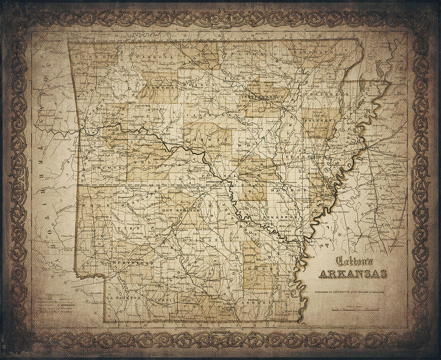 Arkansas Map Photograph - Arkansas Vintage Map 1855 Sepia  by Carol Japp