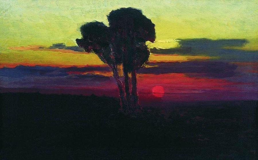 Arkhip Kuindzhi - Sunset with trees Painting by Les Classics