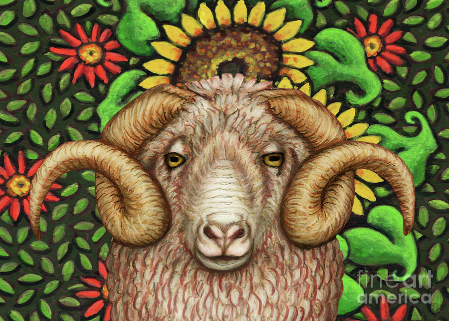 Arles Merino Ram Garden Tapestry Painting by Amy E Fraser