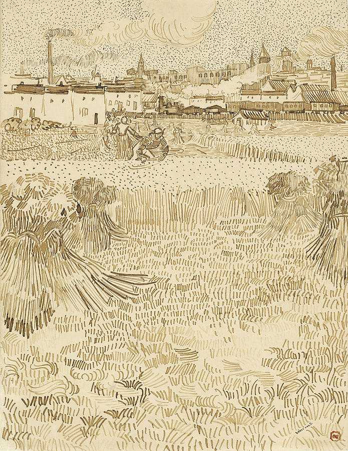 Arles, View from the Wheat Fields Drawing by Eric Glaser