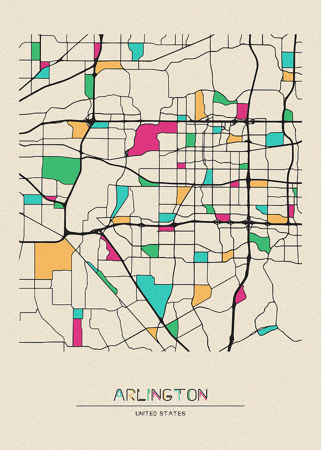 Memento Movie Drawing - Arlington, Texas City Map by Inspirowl Design