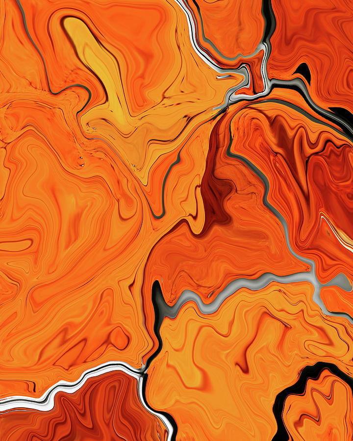 Arlo - Contemporary Abstract - Fluid Painting - Marbling Art - Red Orange Digital Art