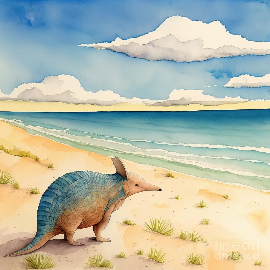 Wildlife Painting - Armadillo at the beach  by N Akkash