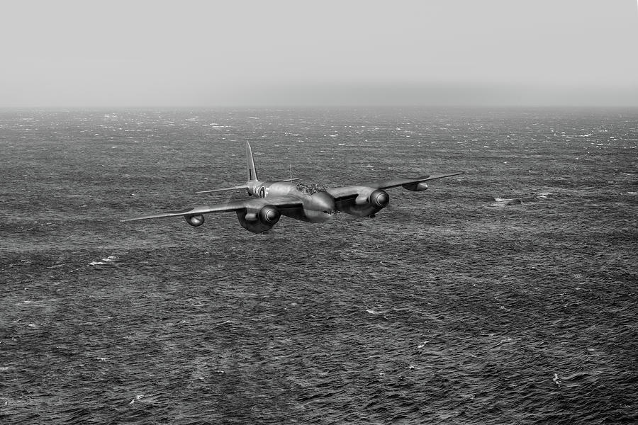 Armed reconnaissance Mosquito over the North Sea BW version Photograph by Gary Eason