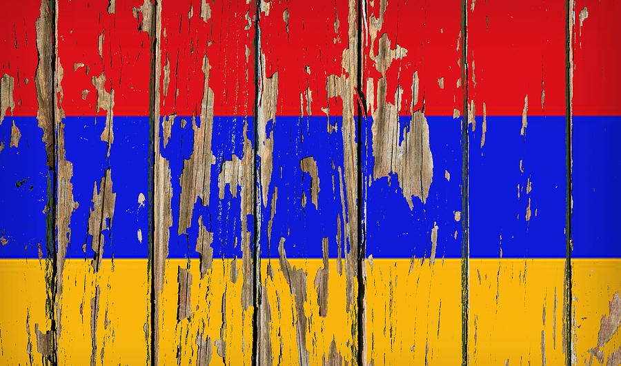 Armenia Flag Peeling Paint Distressed Barnwood Mixed Media