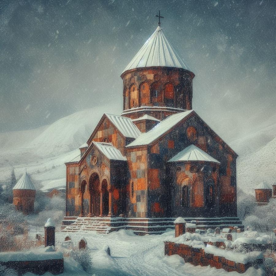 Winter Digital Art - Armenian Church 4 by Hasmik Hatamian