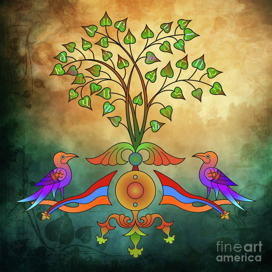 Bird Digital Art - Armenian Ornamental Alphabet Tree by Peter Awax